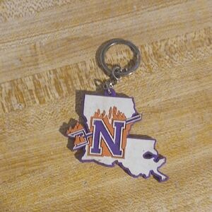 Northwestern State Demons Keychain with Purple and Orange Design